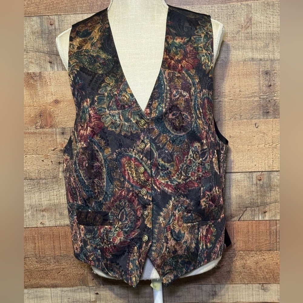 🌻 Vintage Worthington Vest Women's size 16* Tall Paisley Print  Buttons Artsy